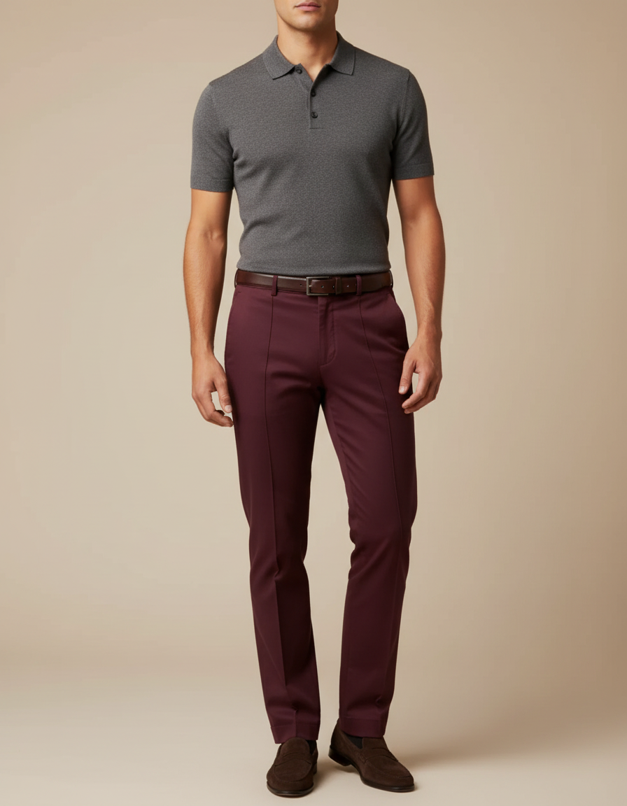 Pantalon Chino Bordeaux Slim Élégant Homme - Gabardine