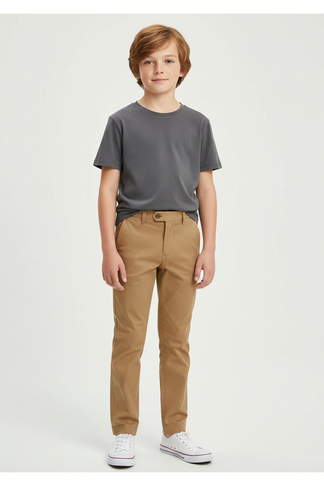 Pantalon Chino Kaki Slim Coton Garçon Élégant