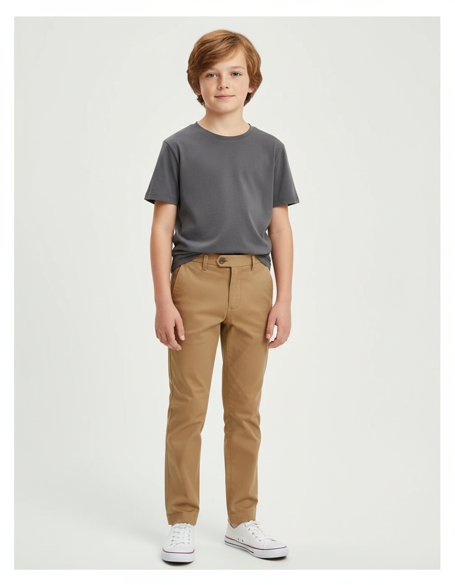 Pantalon Chino Kaki Slim Coton Garçon Élégant