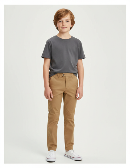 Pantalon Chino Kaki Slim Coton Garçon Élégant