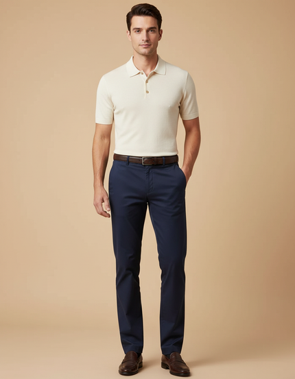 Pantalon Chino Bleu Marine Coton Droit Classique Homme