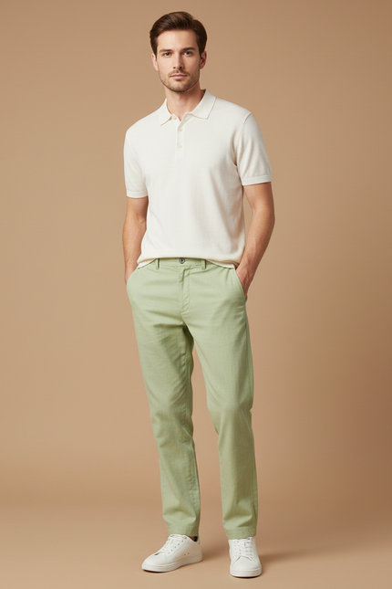 Pantalon Chino Vert D'eau Homme - Coton