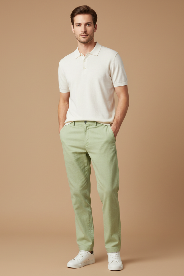 Pantalon Chino Vert D'eau Homme - Coton