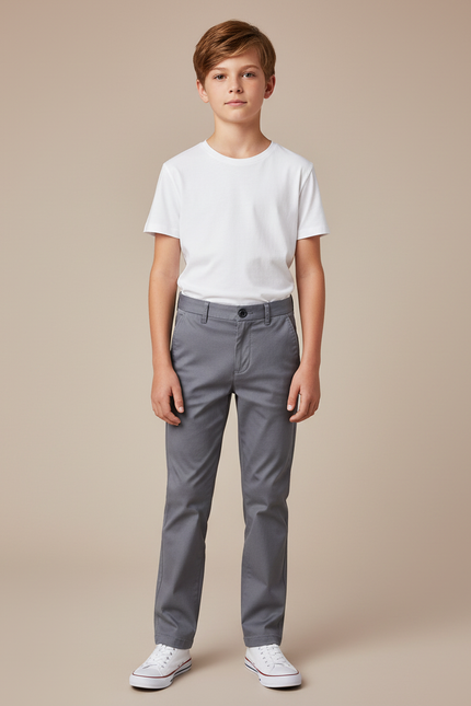 Pantalon Chino Gris Coton Coupe Droite Garçon