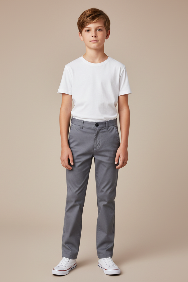 Pantalon Chino Gris Coton Coupe Droite Garçon