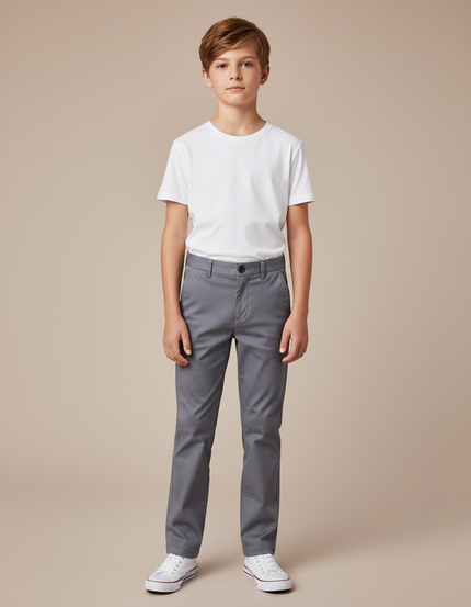 Pantalon Chino Gris Coton Coupe Droite Garçon
