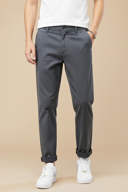 Pantalon Chino Gris Anthracite Coton Slim Décontracté Homme