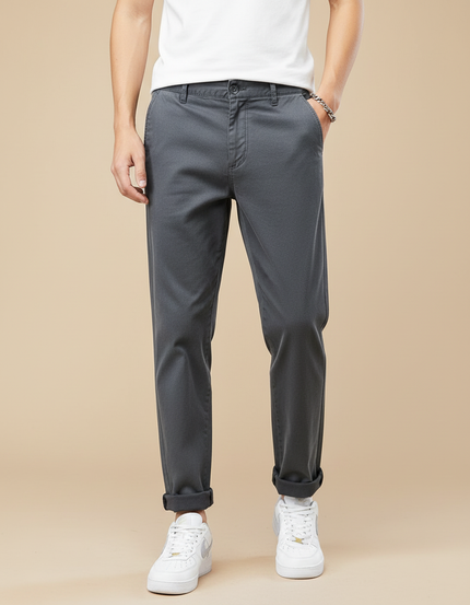 Pantalon Chino Gris Anthracite Coton Slim Décontracté Homme