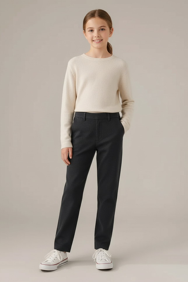 Pantalon Chino Gris Fille Laine Coupe Droite