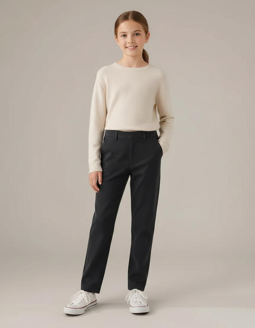 Pantalon Chino Gris Fille Laine Coupe Droite