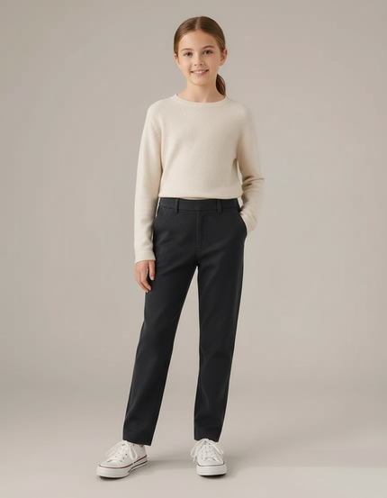 Pantalon Chino Gris Fille Laine Coupe Droite