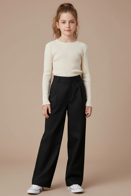 Pantalon Chino Noir Ample Fluide Taille Haute Élégant - Gabardine