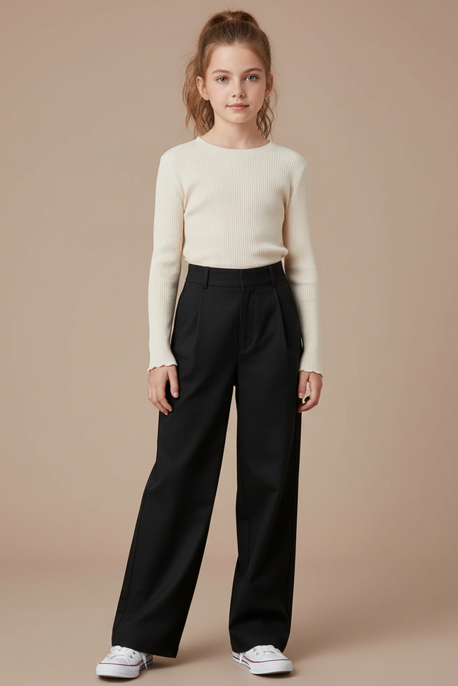 Pantalon Chino Noir Ample Fluide Taille Haute Élégant - Gabardine