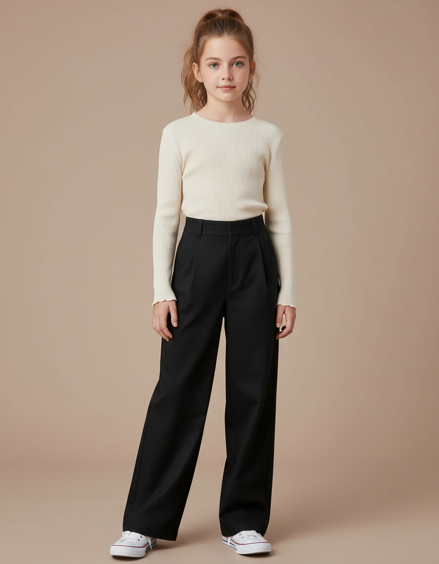 Pantalon Chino Noir Ample Fluide Taille Haute Élégant - Gabardine