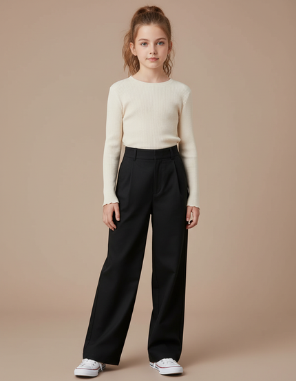 Pantalon Chino Noir Ample Fluide Taille Haute Élégant - Gabardine