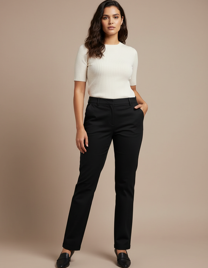 Pantalon Chino Femme Grande Taille - Noir Gabardine