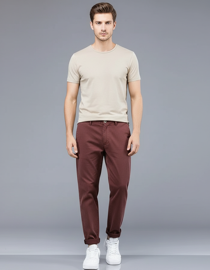 Pantalon Chino Bordeaux Coupe Droite Décontracté Homme - Coton