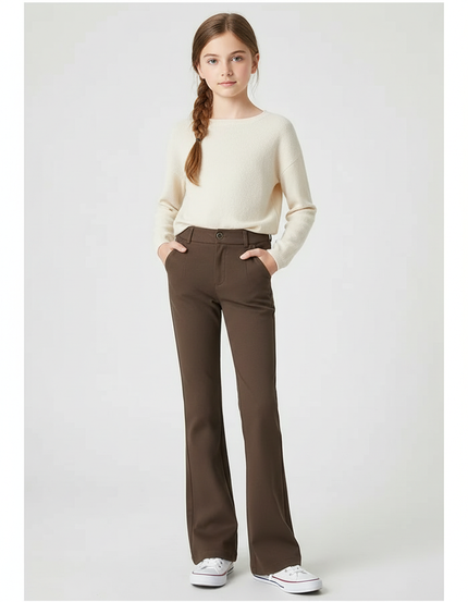 Pantalon Chino Marron Droit Fluide Élégant Enfant - Gabardine