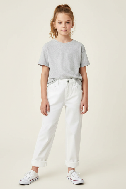 Pantalon Chino Blanc Ample Coton Enfant Décontracté