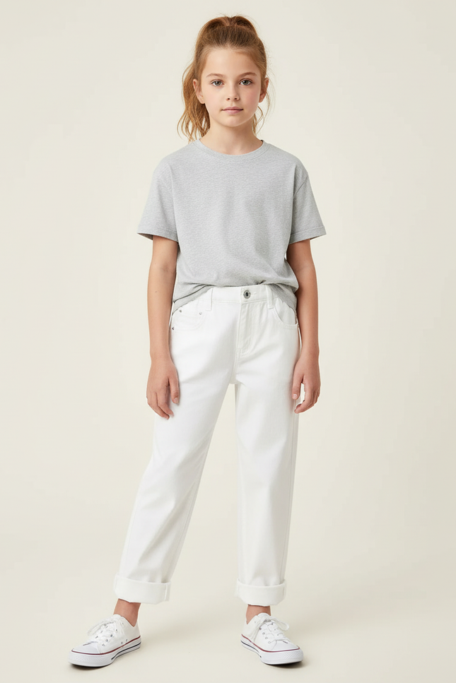 Pantalon Chino Blanc Ample Coton Enfant Décontracté