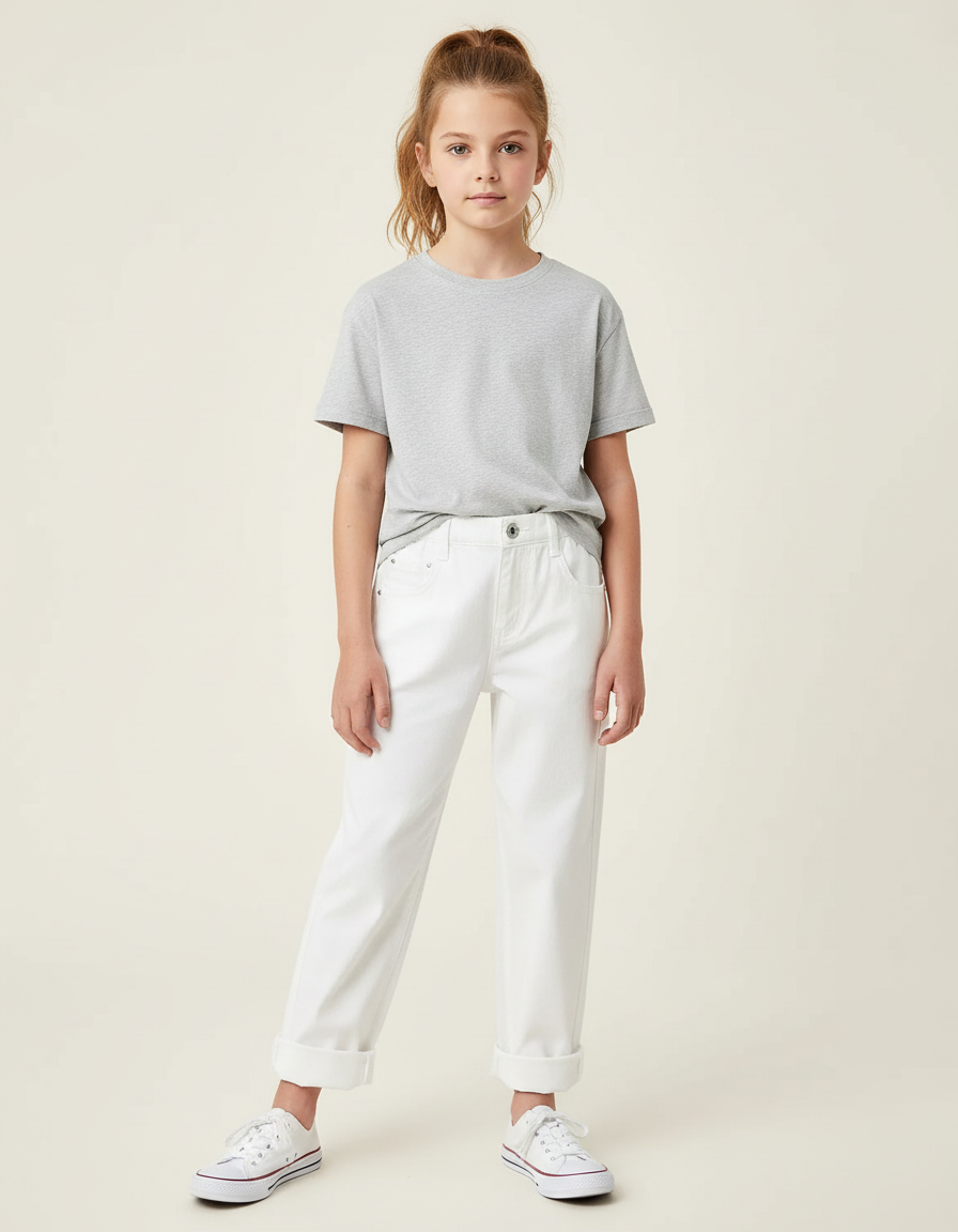 Pantalon Chino Blanc Ample Coton Enfant Décontracté