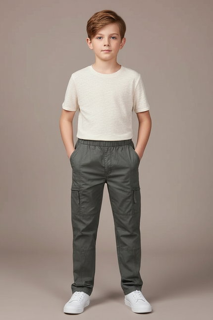 Pantalon Chino Gris Coton Cargo Garçon Décontracté - Kaki