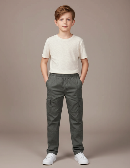 Pantalon Chino Gris Coton Cargo Garçon Décontracté - Kaki