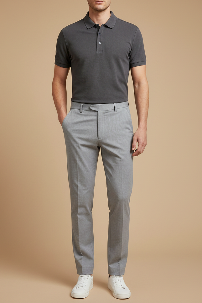 Pantalon Chino Gris Slim Élégant Formel Homme - Gabardine