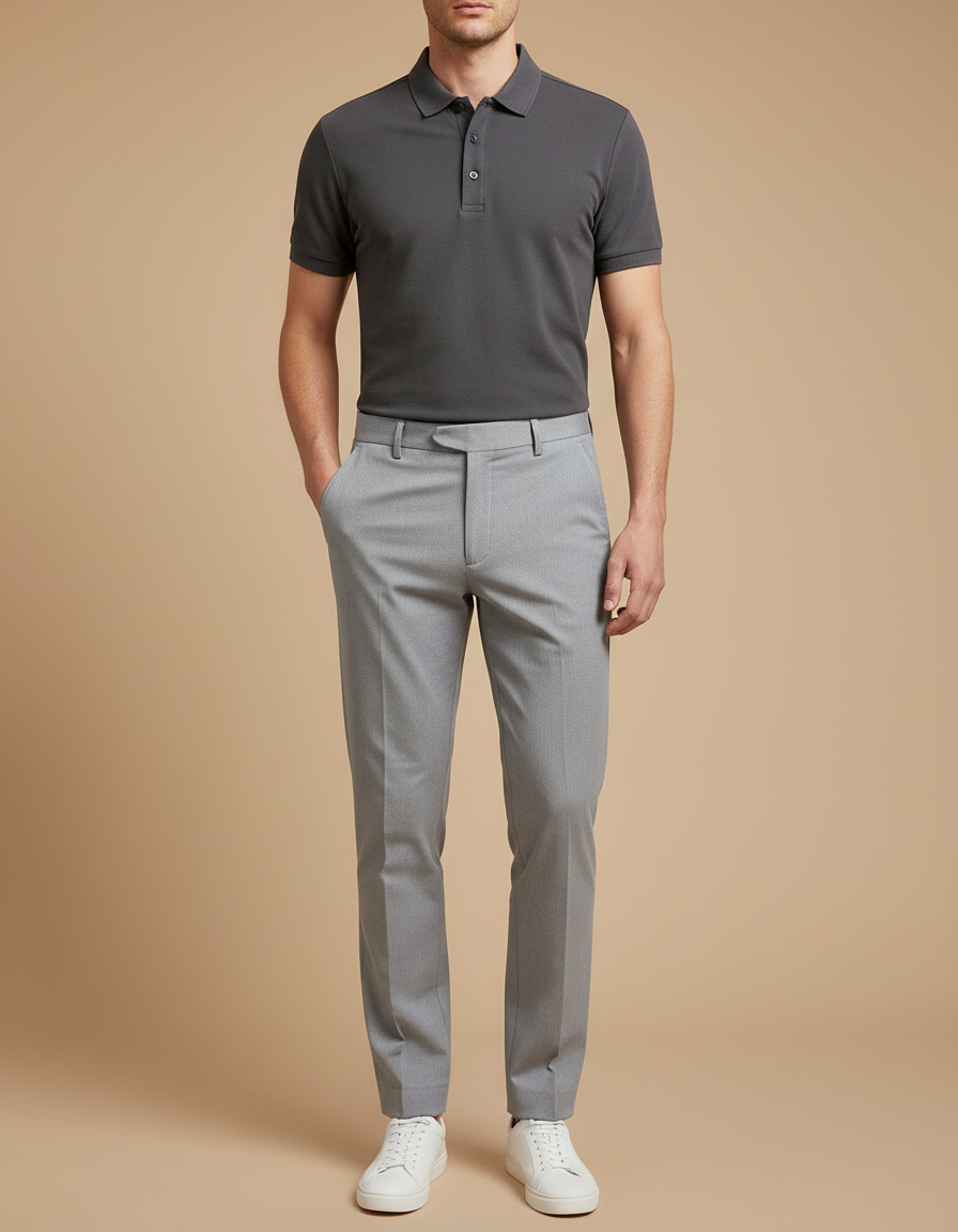 Pantalon Chino Gris Slim Élégant Formel Homme - Gabardine