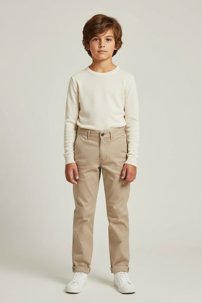 Pantalon Chino Beige Coton Droit Décontracté Garçon