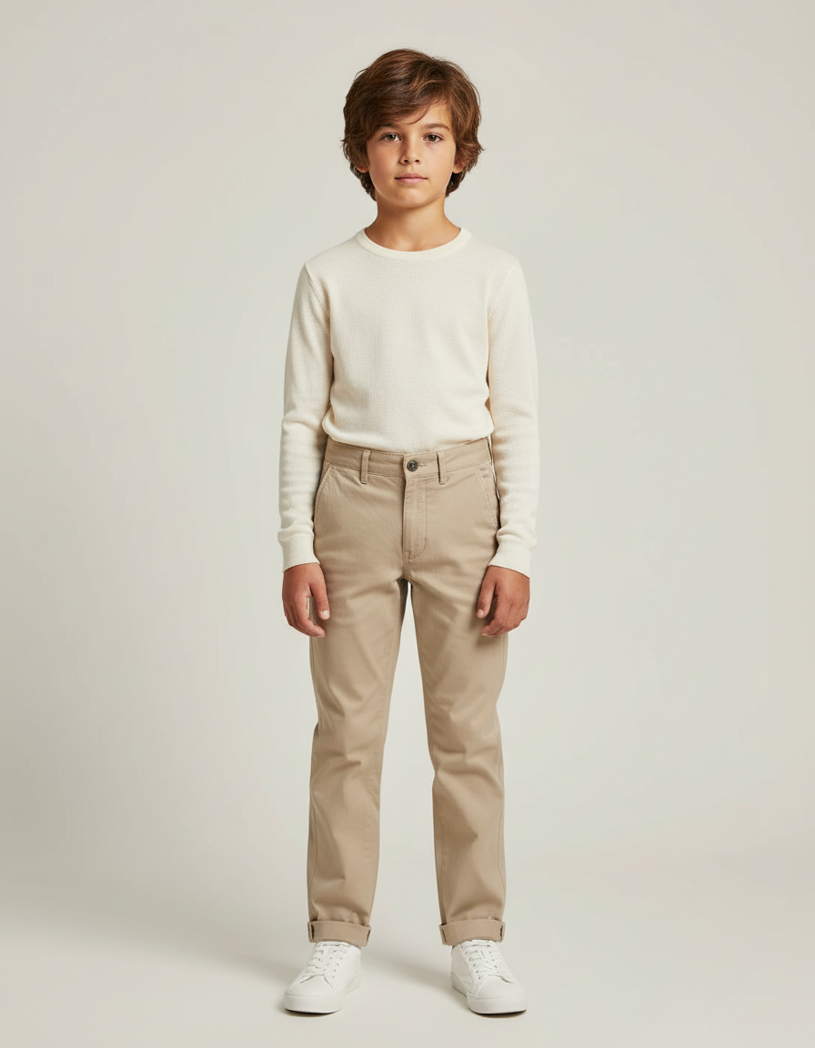 Pantalon Chino Beige Coton Droit Décontracté Garçon