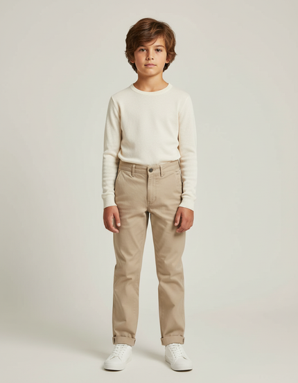 Pantalon Chino Beige Coton Droit Décontracté Garçon