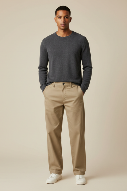 Pantalon Chino Kaki Droit Coton Tendance Homme
