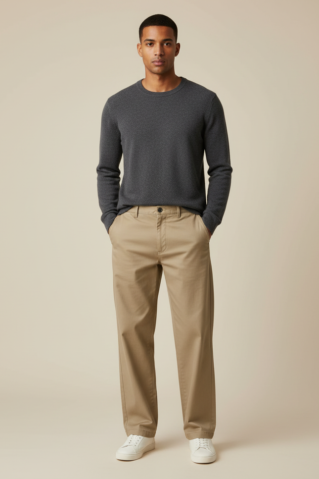 Pantalon Chino Kaki Droit Coton Tendance Homme