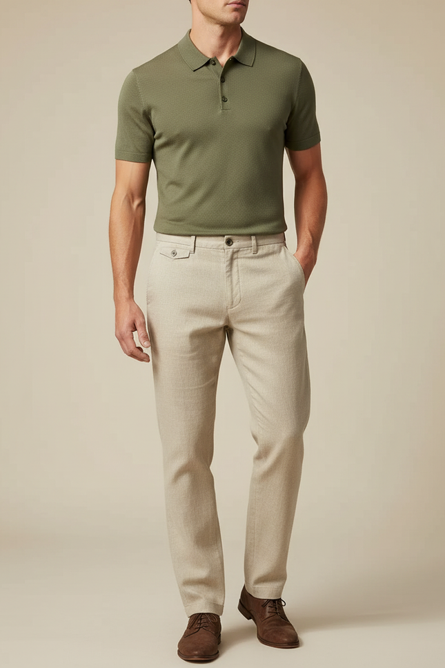 Pantalon Chino Beige Lin Droit Respirant Homme