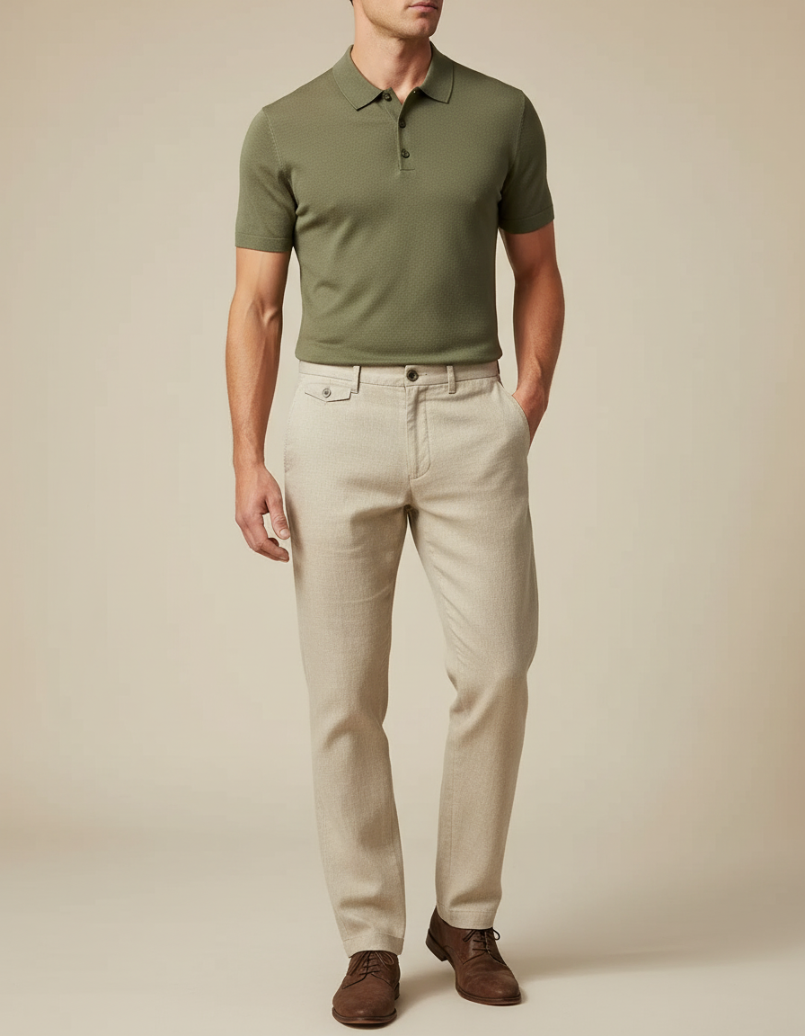 Pantalon Chino Beige Lin Droit Respirant Homme