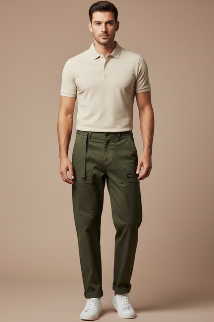 Pantalon Chino Kaki Coton Décontracté Ample Homme