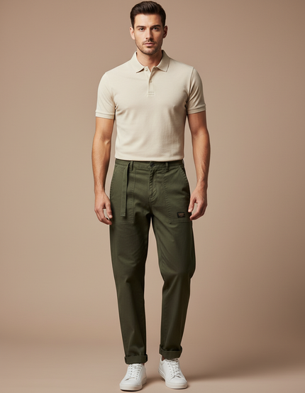 Pantalon Chino Kaki Coton Décontracté Ample Homme