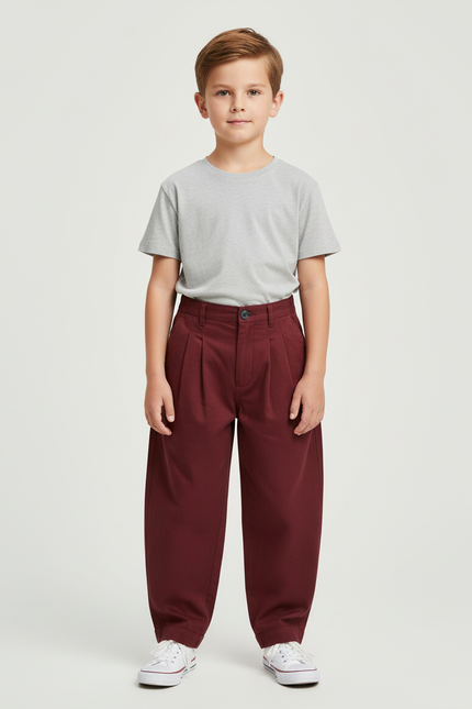 Pantalon Chino Bordeaux Ample Plissé Coton Garçon