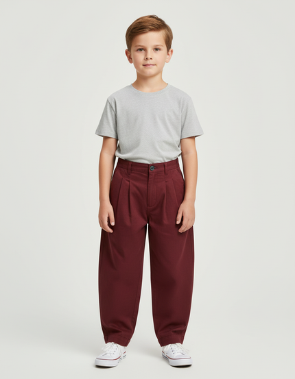 Pantalon Chino Bordeaux Ample Plissé Coton Garçon