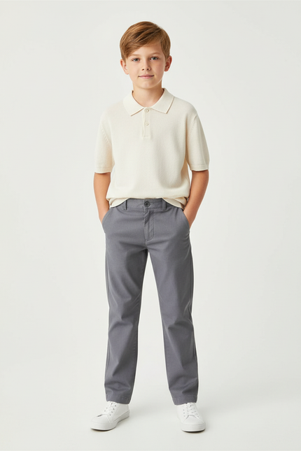 Pantalon Chino Garçon Gris Tapered - Gabardine