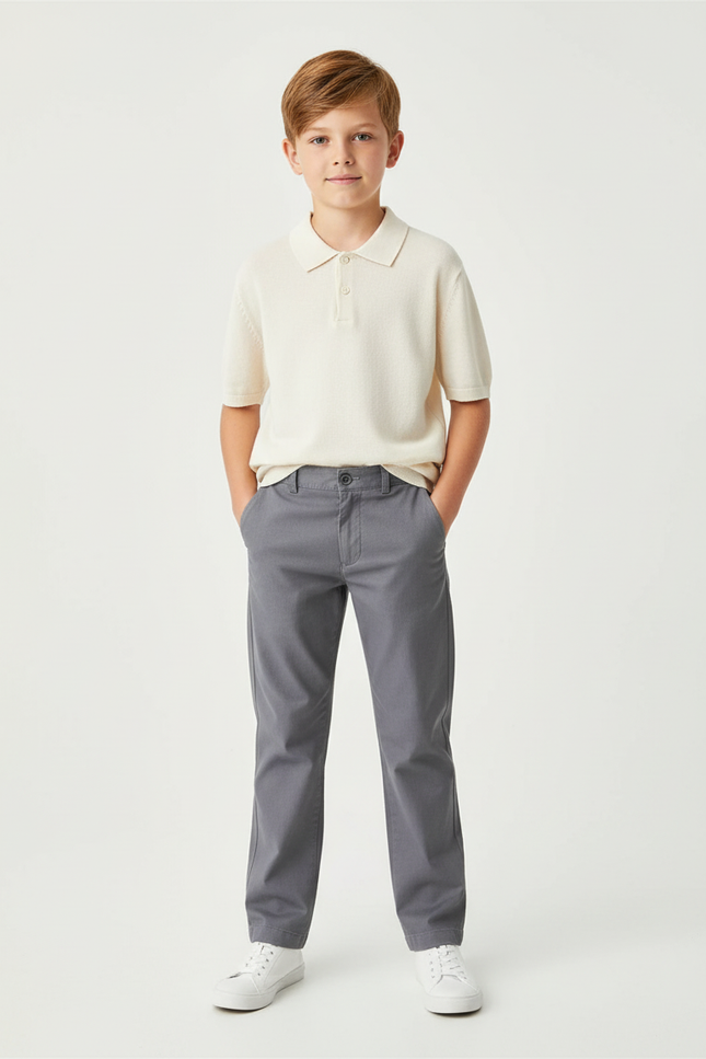 Pantalon Chino Garçon Gris Tapered - Gabardine