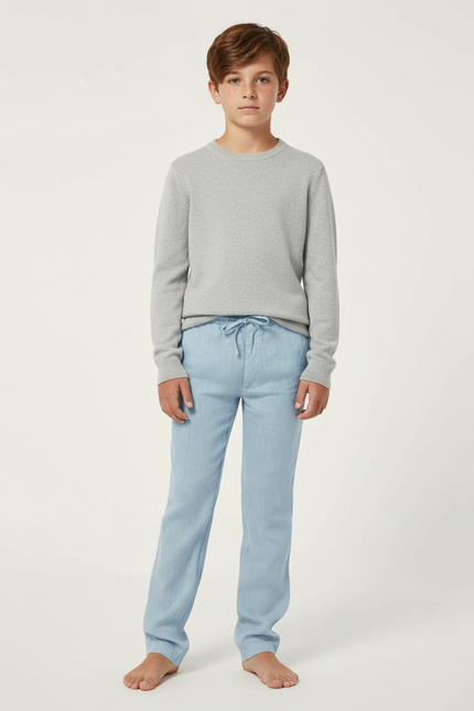 Pantalon Chino Bleu Ciel Lin Cordon Décontracté Garçon