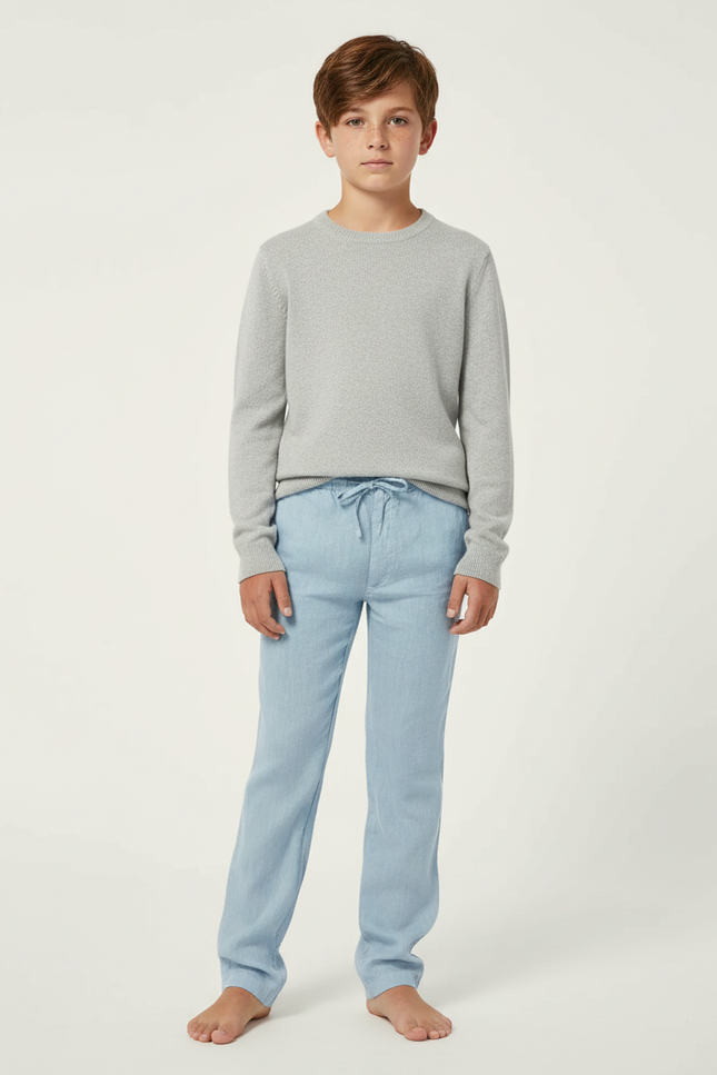 Pantalon Chino Bleu Ciel Lin Cordon Décontracté Garçon
