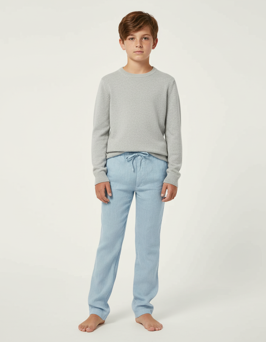 Pantalon Chino Bleu Ciel Lin Cordon Décontracté Garçon
