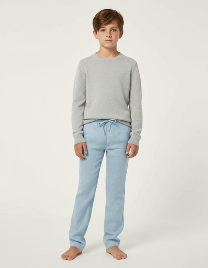 Pantalon Chino Bleu Ciel Lin Cordon Décontracté Garçon