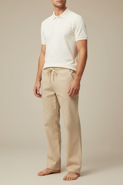 Pantalon Chino Homme Beige Coton Ample Décontracté
