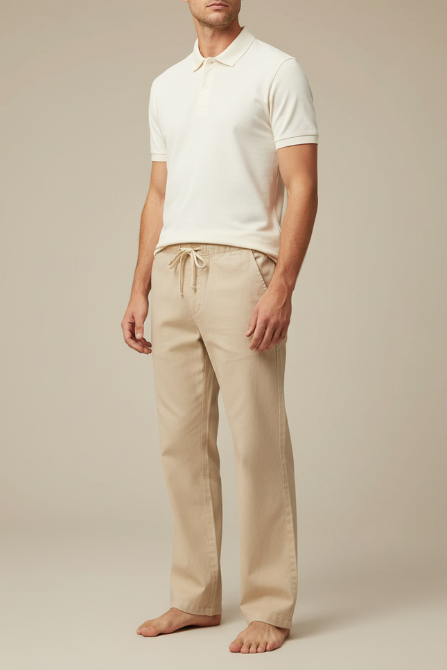 Pantalon Chino Homme Beige Coton Ample Décontracté