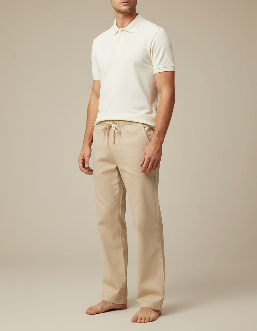 Pantalon Chino Homme Beige Coton Ample Décontracté