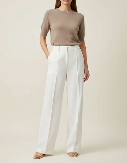 Pantalon Chino Blanc Ample Plissé Élégant Femme - Gabardine